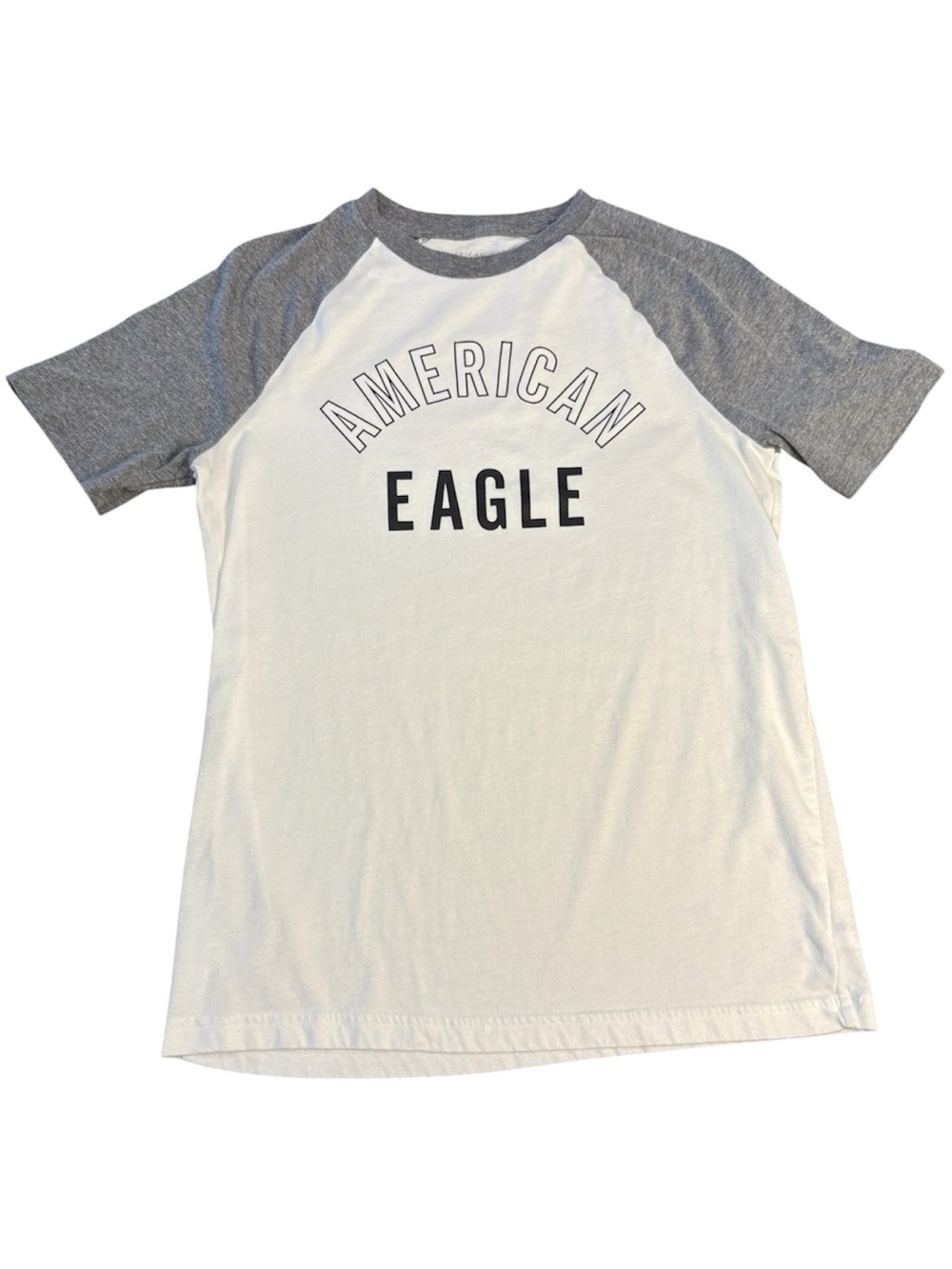 American Eagle Outfitters Top Raglan Graphic Tee Baseball White Gray XS